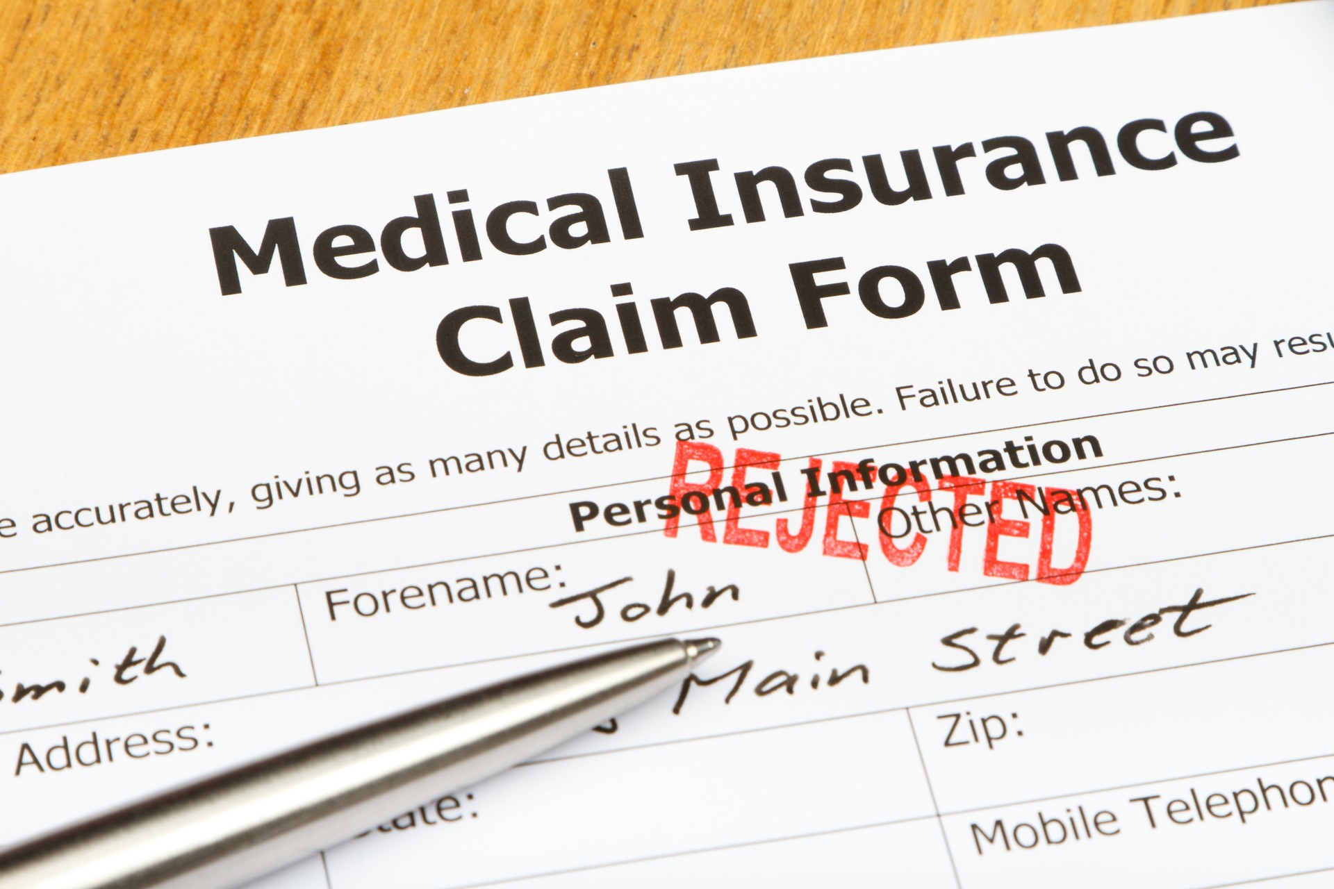 Rejected Medical Insurance Claim Form